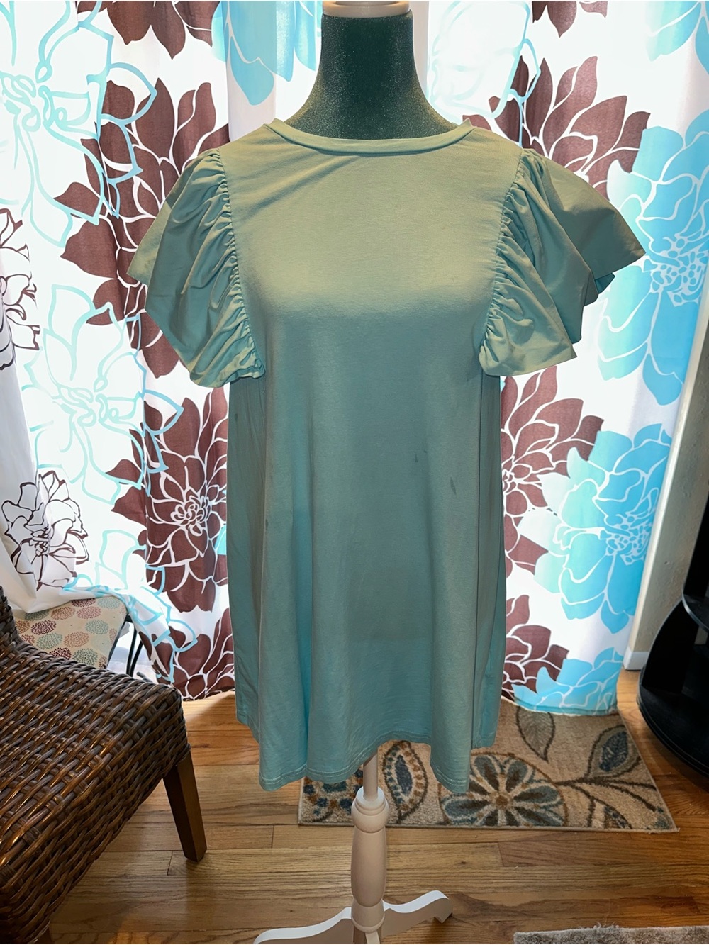 Light Turquoise Ruffle Sleeve Tee Dress